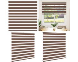 vidaXL Zebra rolgordijn 140x100 cm stofbreedte 135,9cm polyester bruin - Zebra Jaloezie - Zebra Jaloezieën - Zebra Rolgordijn - Dubbel Rolgordijn