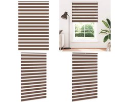 vidaXL Zebra rolgordijn 140x200 cm stofbreedte 135,9cm polyester bruin - Zebra Jaloezie - Zebra Jaloezieën - Zebra Rolgordijn - Dubbel Rolgordijn