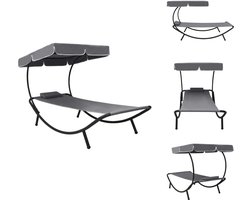 vidaXL Zonnebed - Zonnebedden - Ligstoel - Ligstoelen - Loungebed met luifel en kussen grijs