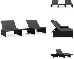 vidaXL Zonnebed - Zonnebedden - Loungebed - Loungebedden - Ligbedden 2 st met tafel poly rattan zwart
