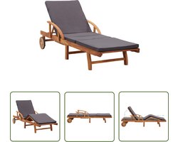 vidaXL Zonnestoel - Zonnestoelen - Zonnebed - Zonnebedden - Ligbed met kussen massief acaciahout