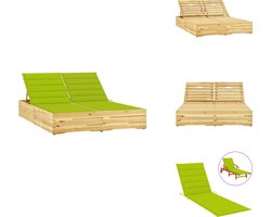 vidaXL Zonnestoel - Zonnestoelen - Zonnebed - Zonnebedden - Ligbed tweepersoons met heldergroene kussens geïmpregneerd hout