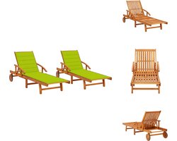 vidaXL Zonnestoel - Zonnestoelen - Zonnebed - Zonnebedden - Ligstoelen 2 st met kussens massief acaciahout