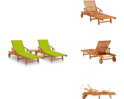 vidaXL Zonnestoel - Zonnestoelen - Zonnebed - Zonnebedden - Ligstoelen 2 st met tafel en kussens massief acaciahout