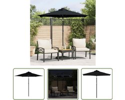 vidaXL Zonnezeil - Parasol - Parasol met LED's en stalen paal 225x225x212 cm zwart - Buitendecoratie - Tuindecoratie - Led Parasol