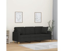 vidaXL Zwarte Bank - Drie Zits Bank - Driezitsbank met sierkussens 180 cm stof zwart - Banksofa - Lounge Sofa - Comfortabele Bank