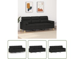 vidaXL Zwarte Bank - Drie Zits Bank - Driezitsbank met sierkussens 180 cm stof zwart - Woonkamer Meubels - Stoffen Bank - Lounge Bank
