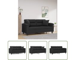 vidaXL Zwarte Bank - Tweedehands Meubels - Tweezitsbank met sierkussens 140 cm kunstleer zwart - Leren Bank - Bankstellen - Lounge Set