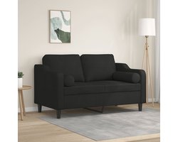 vidaXL Zwarte Bank - Tweezitsbank - Tweezitsbank met sierkussens 120 cm stof zwart - Banks Kopen - Lounge Meubilair - Stoffen Bank