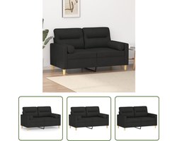 vidaXL Zwarte Bank - Tweezitsbank - Tweezitsbank met sierkussens 120 cm stof zwart - Comfortabele Bank - Stoffen Bank - Modern Design