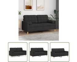 vidaXL Zwarte Bank - Tweezitsbank - Tweezitsbank met sierkussens 140 cm stof zwart - Comfortabele Bank - Stoffen Bank - Lounge Bank