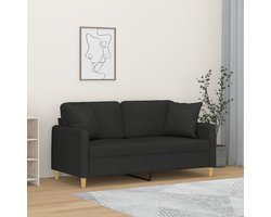 vidaXL Zwarte Bank - Tweezitsbank - Tweezitsbank met sierkussens 140 cm stof zwart - Stoffen Bank - Moderne Bank - Comfortabele Bank