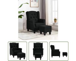 vidaXL Zwarte Fauteuil - Fauteuil Lounge - Fauteuil met voetenbankje stof zwart - Lounge Stoel - Relaxfauteuil - Eetkamerstoel