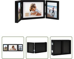 vidaXL Zwarte Fotolijst - Drieluik Fotolijst - Fotolijst drieluik 22x15 cm+2x(10x15 cm) zwart - Mdf Fotolijst - Fotolijst Klein Formaat - Fotolijst Groot Formaat