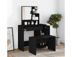 vidaXL Zwarte Kaptafel - Kaptafel - Kaptafel met spiegel 86,5x35x136 cm zwart - Houten Kaptafel - Dressingtable - Spiegel
