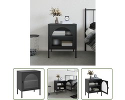 vidaXL Zwarte Nachtkast - Nachtkastje - Nachtkastje 50x35x60 cm glas en staal zwart - Staalkast - Glasnachkaste - Nachtkastje Met Lade