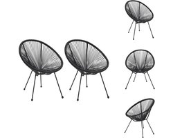 vidaXL Zwarte Rattan Maanstoelen - Set van 2 Tuinstoel - Maanstoel - Lounge Stoel - Buitensteun - Balkon Meubel