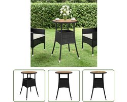 vidaXL Zwarte Tuin Tafel - Tuin Tafel - Tuintafel Ø60x75 cm acaciahout en poly rattan zwart - Ronde Tuin Tafel - Acacia Houten Tafel - Polyrattan Tafel