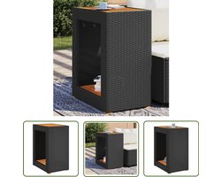 vidaXL Zwarte Tuinstoel - Tuinbijzettafel - Tuinbijzettafel met houten blad 60x40x75 cm poly rattan zwart - Outdoor Tafel - Patio Set - Garden Furniture