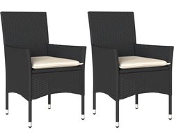 vidaXL Zwarte Tuinstoelen - Tuinstoelen - Tuinstoelen 2 st met kussens poly rattan zwart - Outdoor Meubilair - Lounge Stoelen - Balkon Meubel