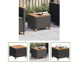 vidaXL Zwarte Tuintafel - Tuintafel - Tuintafel 45x45x37 cm poly rattan en acaciahout zwart - Ronde Tuintafel - Buitentafel - Patiotafel