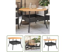 vidaXL Zwarte Tuintafel - Tuintafel - Tuintafel met acaciahouten blad Ø110x71 cm poly rattan zwart - Ronde Tuintafel - Poly Rattan - Acacia Hout
