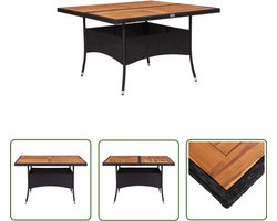 vidaXL Zwarte Tuintafel - Tuintafel - Tuintafel poly rattan en massief acaciahout zwart - Houten Tuintafel - Acacia Tafellaag - Rattan Tafel