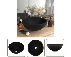vidaXL Zwarte Wastafel - Wastafel - Wastafel rond 32,5x14 cm keramiek matzwart - Ronde Wastafel - Keramische Wastafel - Badkamermeubel