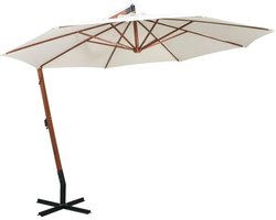 vidaXL - Zweefparasol - met - houten - paal - 350 - cm - wit