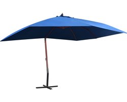 vidaXL - Zweefparasol - met - houten - paal - 400x300 - cm - blauw
