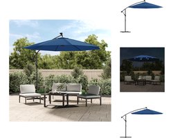 vidaXL - Zweefparasol - met - LED - en - stalen - paal - 300 - cm - azuurblauw