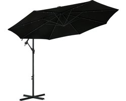 vidaXL - Zweefparasol - met - LED - en - stalen - paal - 300 - cm - zwart