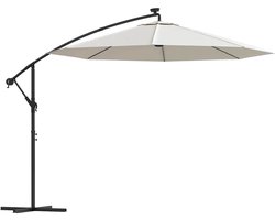 vidaXL - Zweefparasol - met - LED-verlichting - en - metalen - paal - 300 - cm - zand