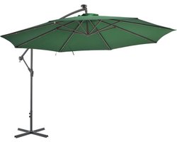 vidaXL - Zweefparasol - met - LED-verlichting - en - metalen - paal - 350 - cm - groen