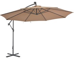 vidaXL - Zweefparasol - met - LED-verlichting - en - metalen - paal - 350 - cm - taupe