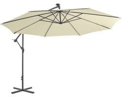 vidaXL - Zweefparasol - met - LED-verlichting - en - metalen - paal - 350 - cm - zand