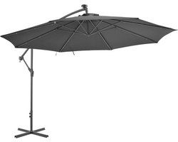 vidaXL - Zweefparasol - met - LED-verlichting - metalen - paal - 350 - cm - antraciet