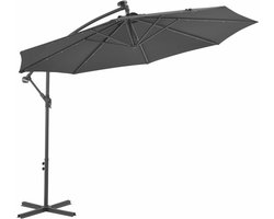 vidaXL - Zweefparasol - met - LED-verlichting - stalen - paal - 300 - cm - antraciet