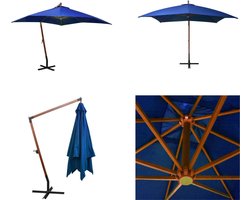 vidaXL Zweefparasol met paal 3x3 m massief vurenhout azuurblauw - Zweefparasol - Zweefparasols - Parasol - Houten Parasol