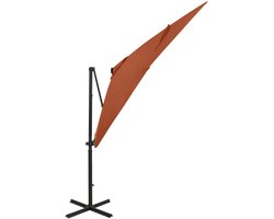 vidaXL Zweefparasol met paal en LED-verlichting 250 cm terracottakleur - Zweefparasol - Zweefparasols - Parasol - Tuinparasol
