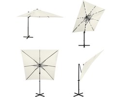 vidaXL Zweefparasol met paal en LED-verlichting 250 cm zandkleurig - Zweefparasol - Zweefparasols - Parasol - Tuinparasol
