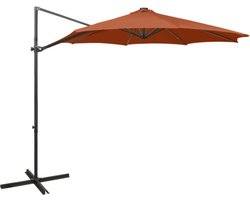 vidaXL - Zweefparasol - met - paal - en - LED-verlichting - 300 - cm - terracottakleur