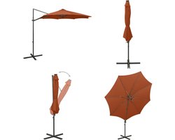 vidaXL Zweefparasol met paal en LED-verlichting 300 cm terracottakleur - Zweefparasol - Zweefparasols - Parasol - Tuinparasol