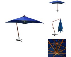 vidaXL Zweefparasol - Zweefparasols - Parasol - Houten Parasol - Zweefparasol met paal 3x3 m massief vurenhout azuurblauw