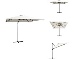 vidaXL Zweefparasol - Zweefparasols - Parasol - Tuinparasol - Zweefparasol met LED en stalen paal 250x250 cm zandkleurig