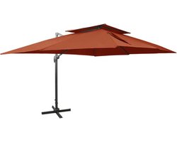 vidaXL - Zwevende - parasol - met - dubbele - bovenkant - terracotta - 400x300 - cm