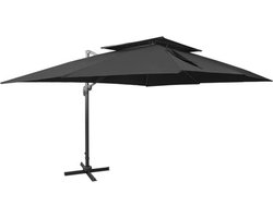 vidaXL - Zwevende - parasol - met - dubbele - bovenkant - zwart - 400x300 - cm