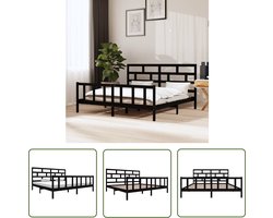 vidaXL Zwezerig Bed - Massief Hout Bed - Bedframe massief grenenhout zwart 200x200 cm - Modern Bed - Black Bed - King Size Bed