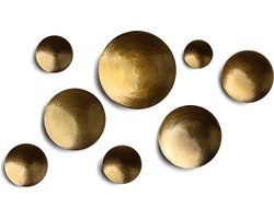 Vidi Gouden Wanddecoratie - Set Van 8 Schalen - Wandornament Met Reliëf - Ronde Muurdecoratie - Wandborden
