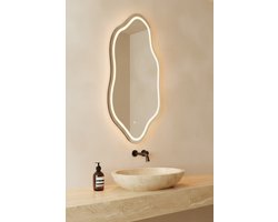 VIDI HJORD - Badkamerspiegel met LED Verlichting - Organische Vorm - Dimbaar - 3 Lichtkleuren - Anti-Condens - 60×100 cm - Wandspiegel - 2025